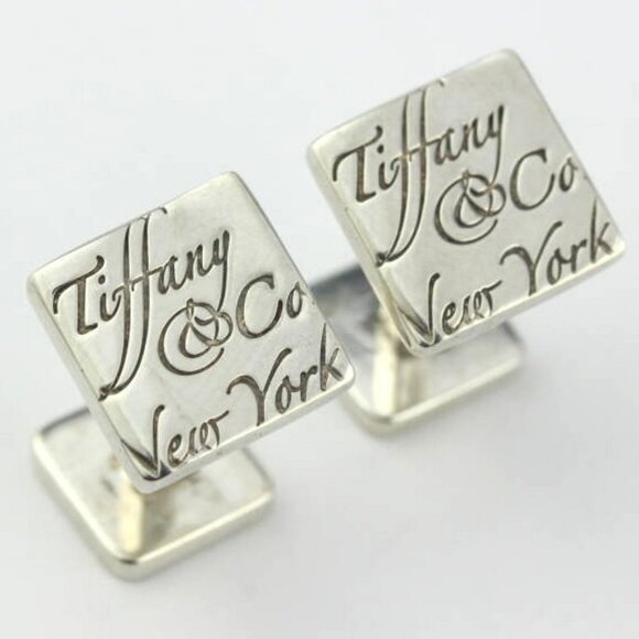 Tiffany & Co Notes Square Cufflinks Cuff Links Silver 925 Auth #7381 - Picture 1 of 5